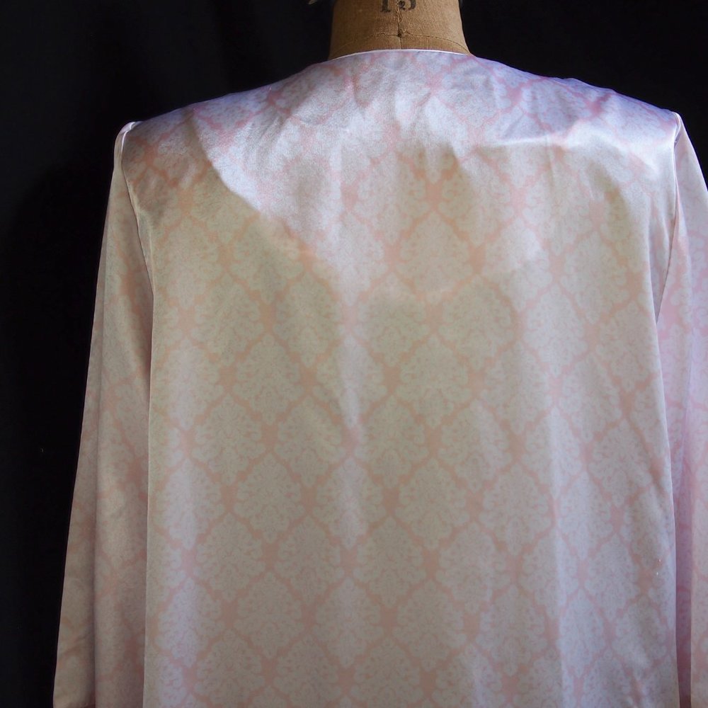 vtg KASSATLY Palm Beach Pink Floral Zip Up Satin Glam Lounge Robe Caftan Dress S - Picture 6 of 9